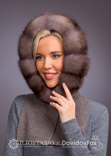 Капор кашемир коричневый соболь лавендер